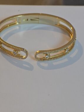22kgp Dubai Jewelry Messika Style Gold Crystal Open Cuff Bracelet
